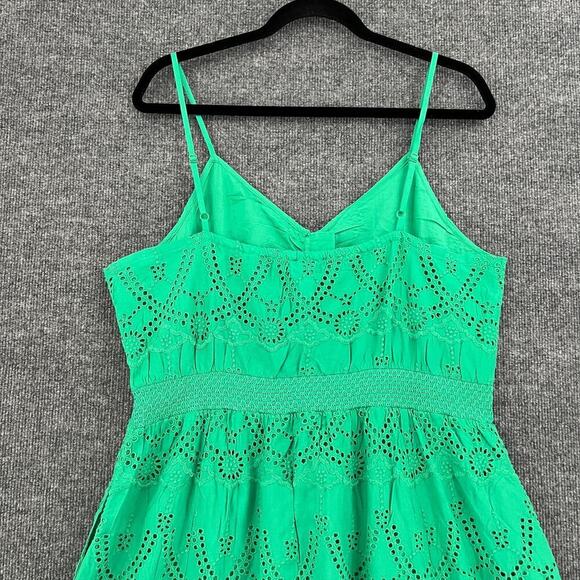 Sundance Maxi Dress Womens Large Green Eyelet Sleeveless Smocked Cottage Prairie - Picture 6 of 13